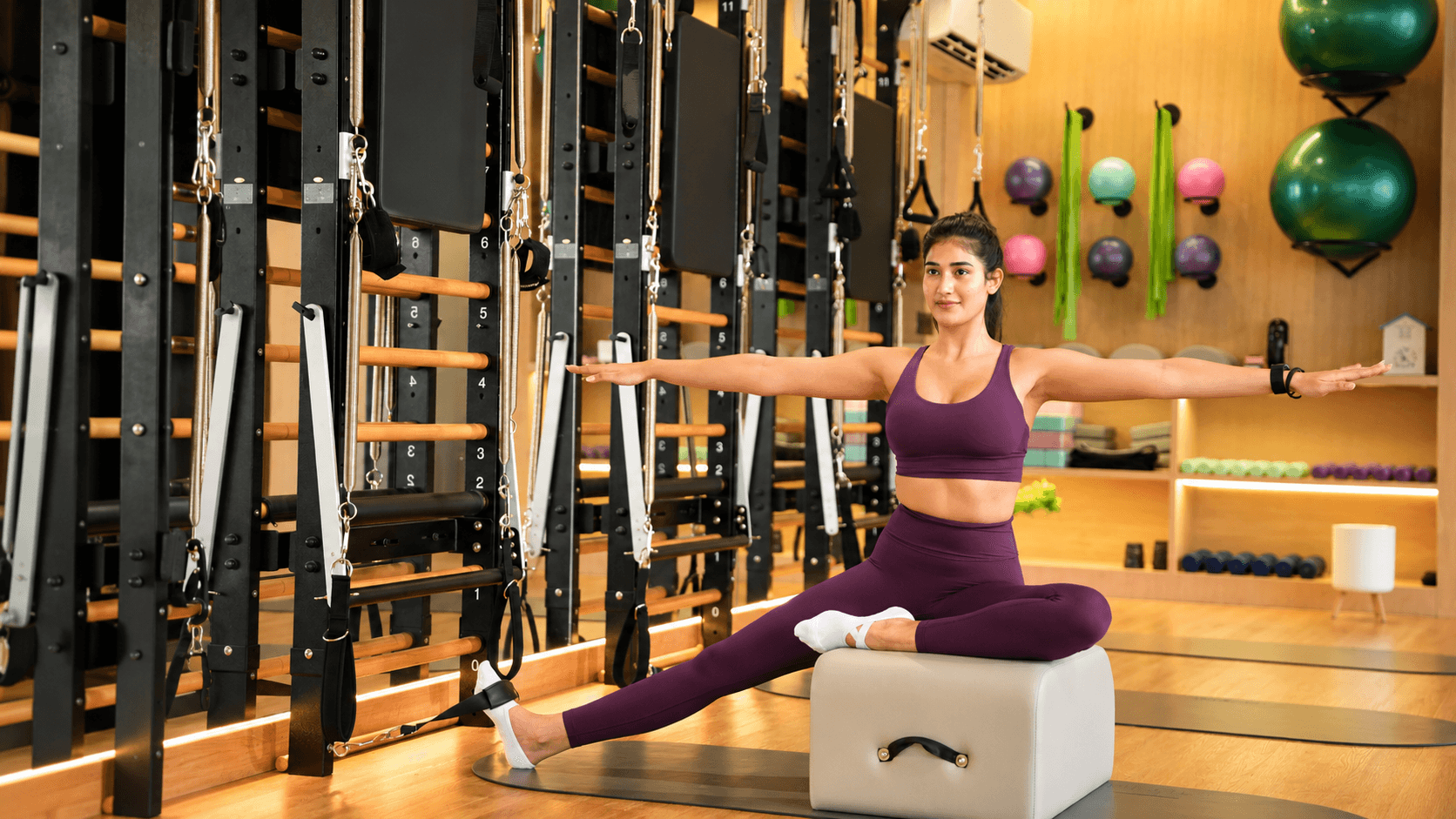 Woman in a matching pilates set