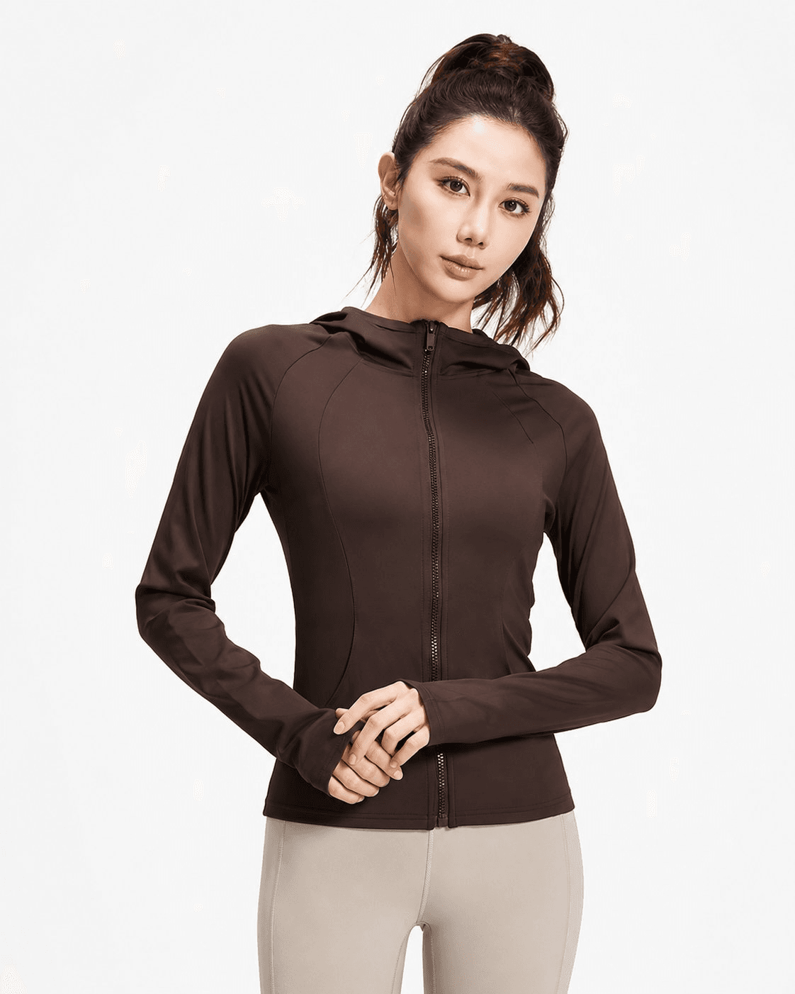 Coffee Brown Hooded Zip Jacket