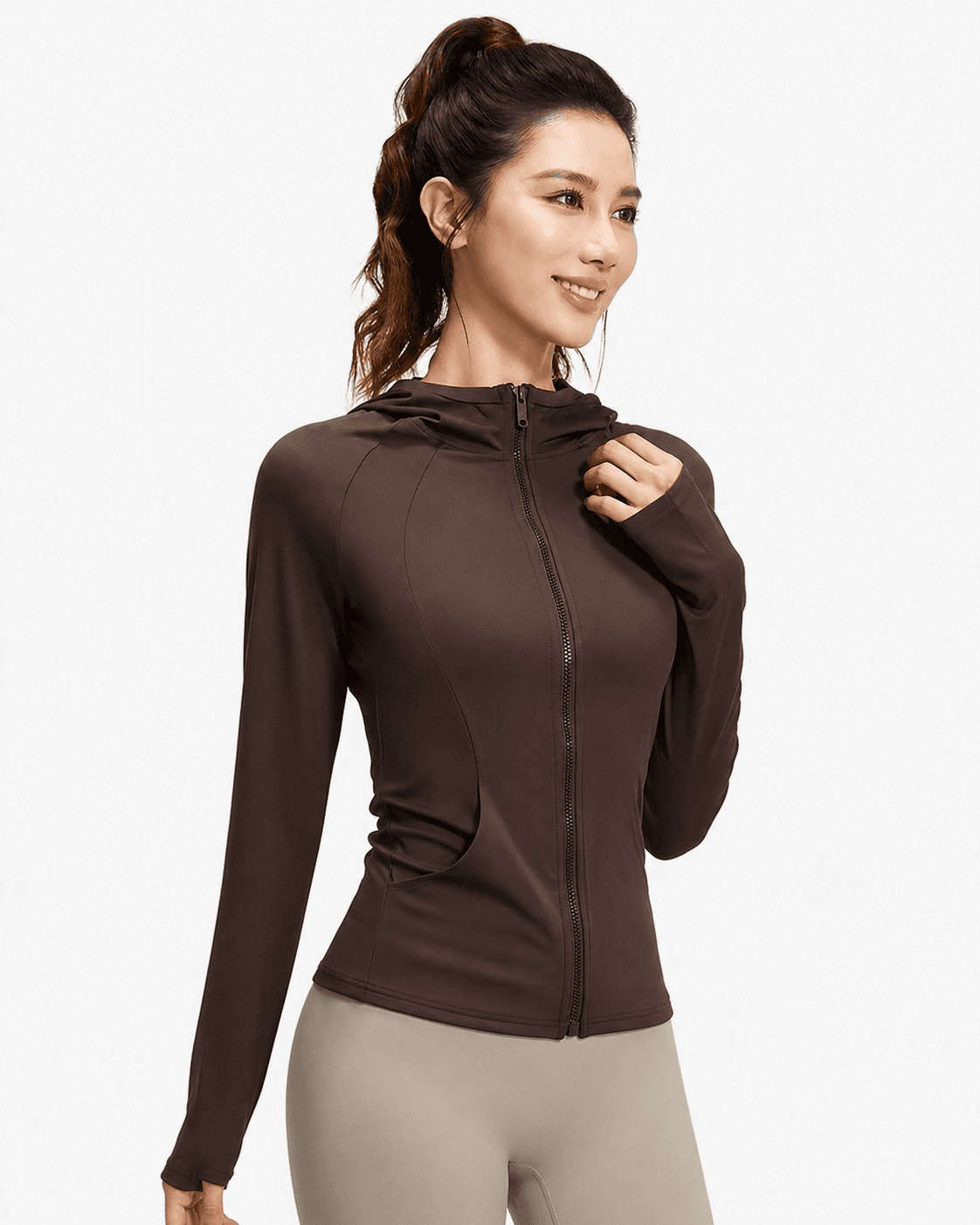 Coffee Brown Hooded Zip Jacket - alternate view