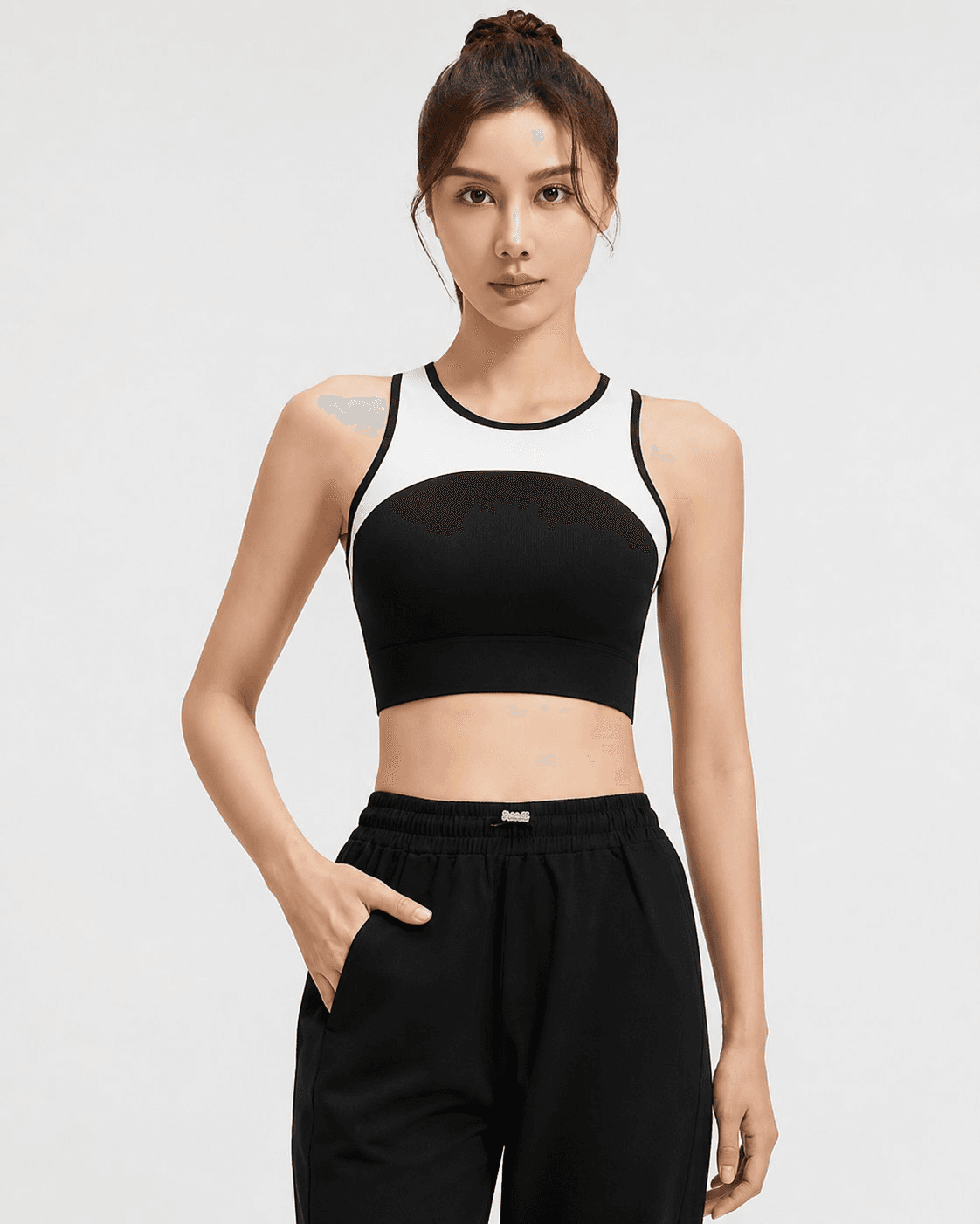 Black & White Color-Block Sports Bra + Shorts Set