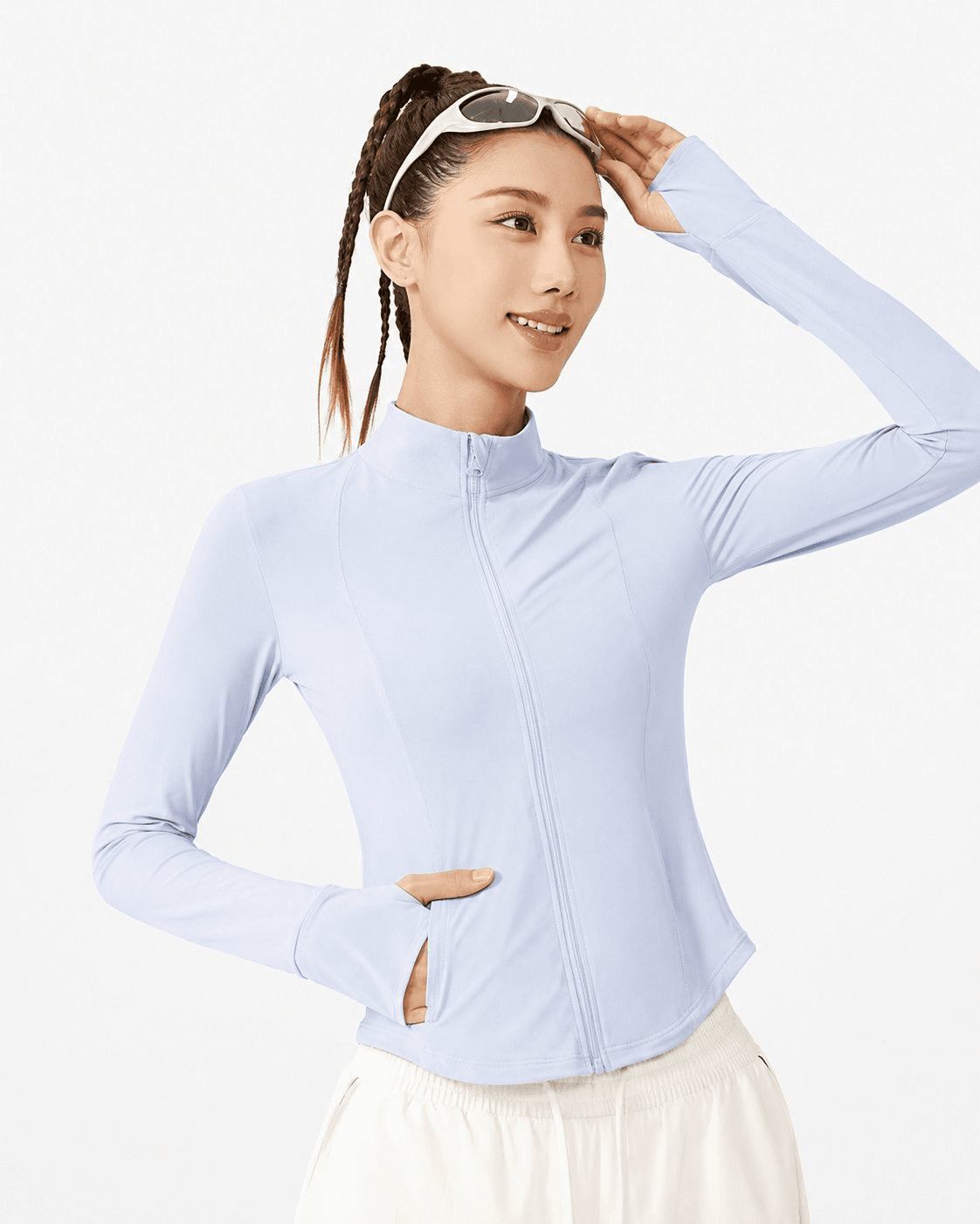Light Blue Long-Sleeve Zip Jacket + Skort Set