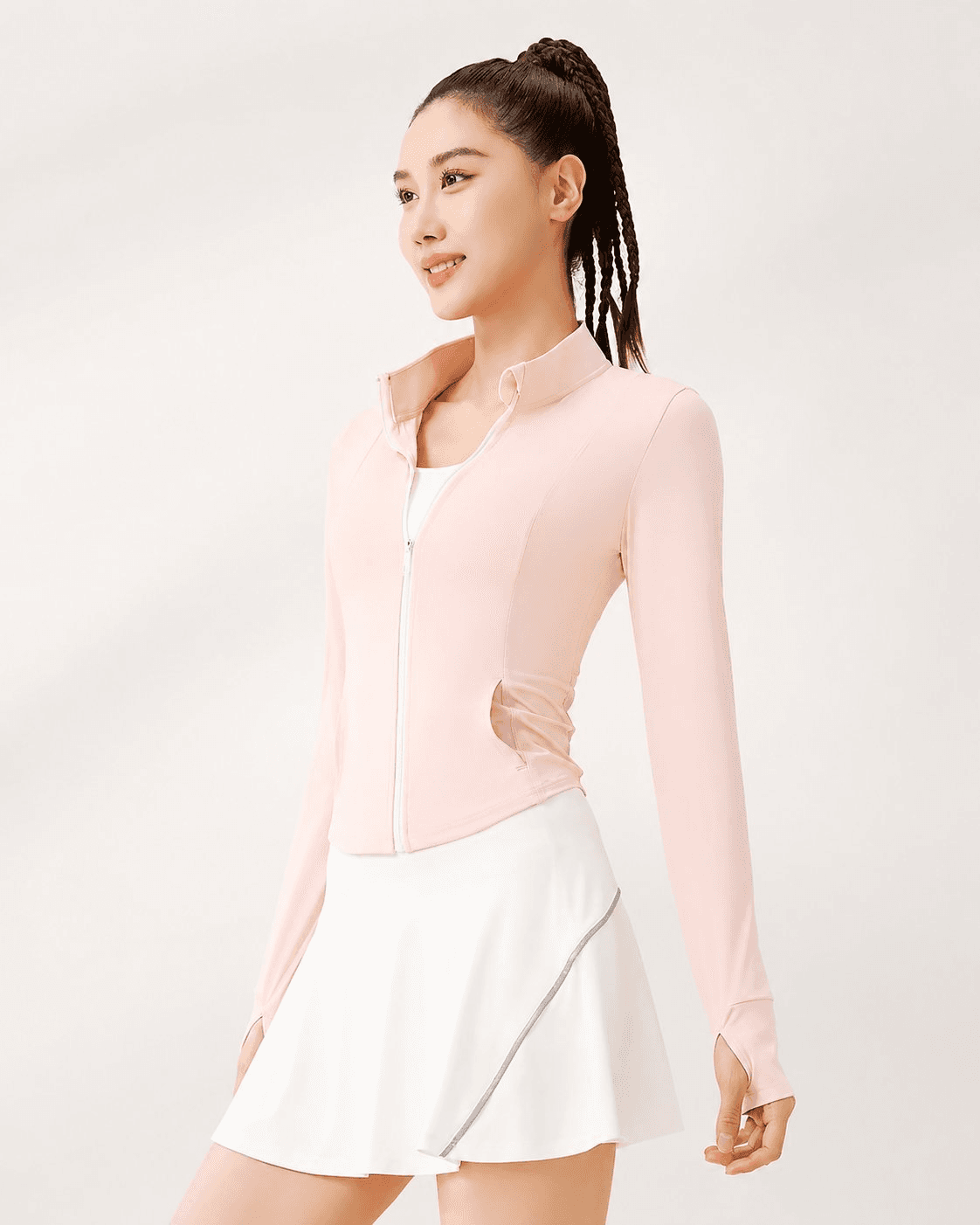 Pink Long-Sleeve Zip Jacket + Skort Set