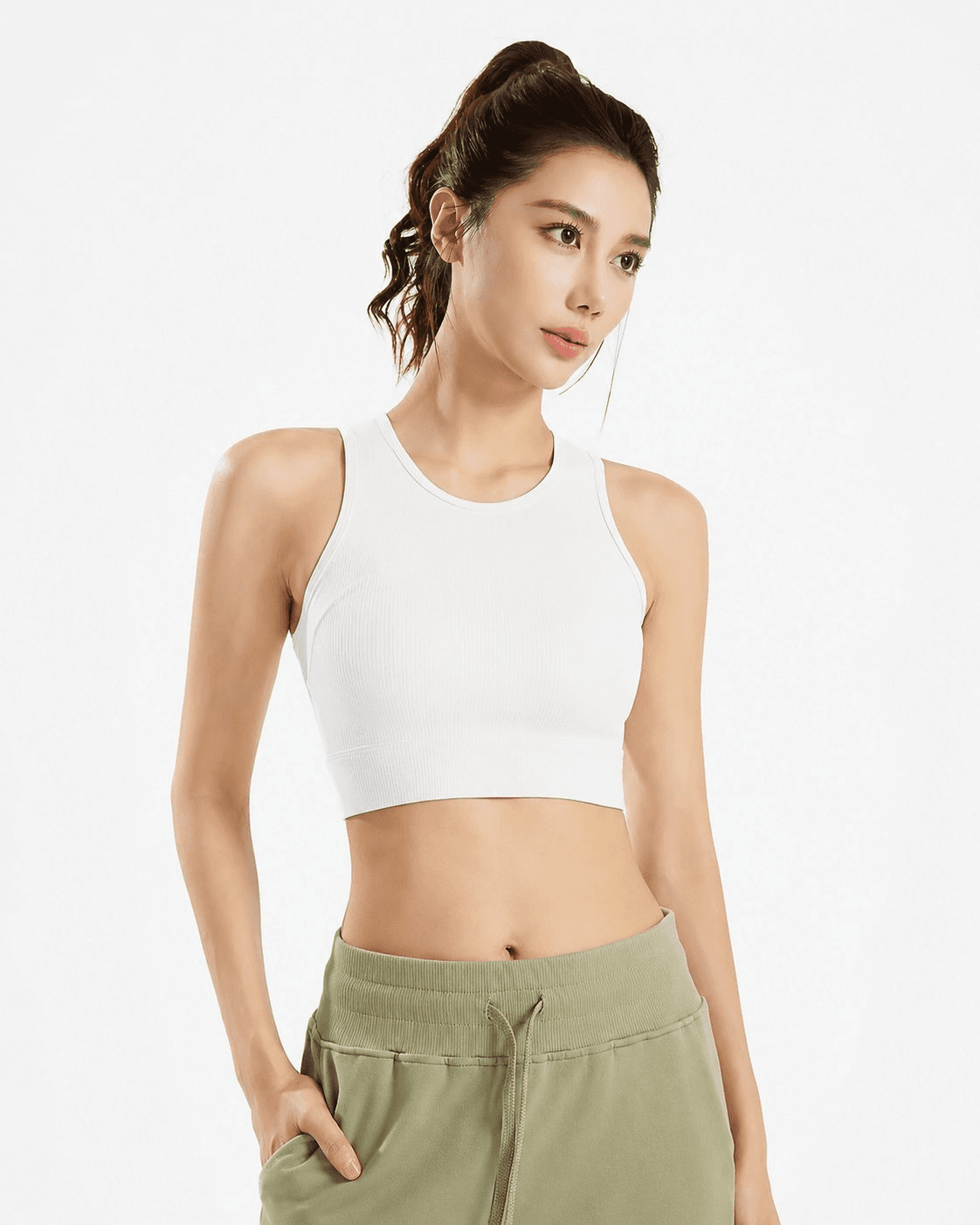 White Racerback Sports Bra (Back Keyhole)