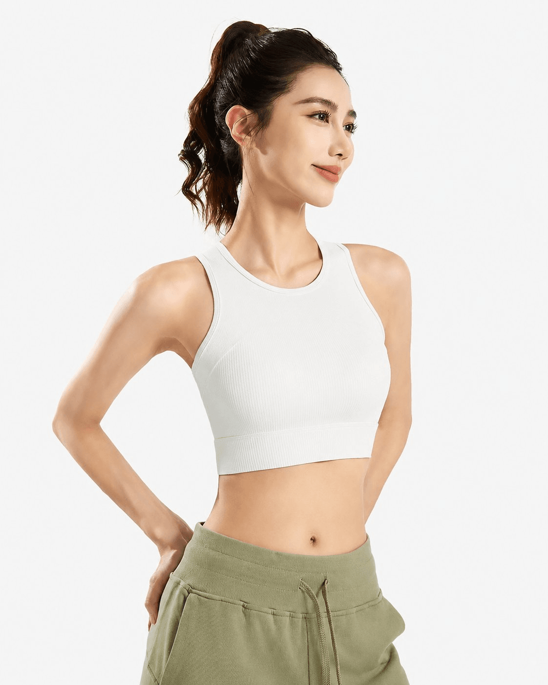 White Racerback Sports Bra (Back Keyhole) - alternate view