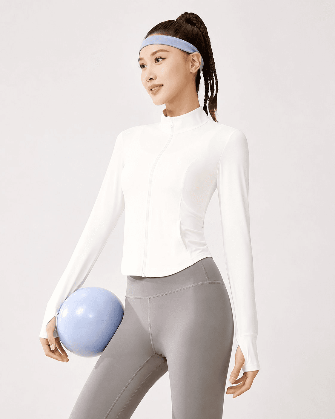 White Long-Sleeve Zip Jacket + Leggings Set