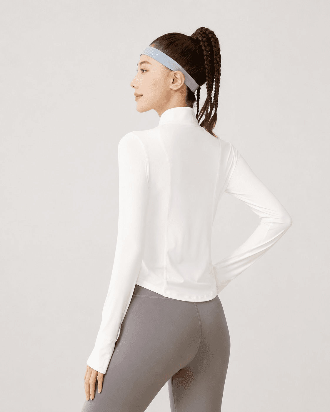White Long-Sleeve Zip Jacket + Leggings Set - alternate view