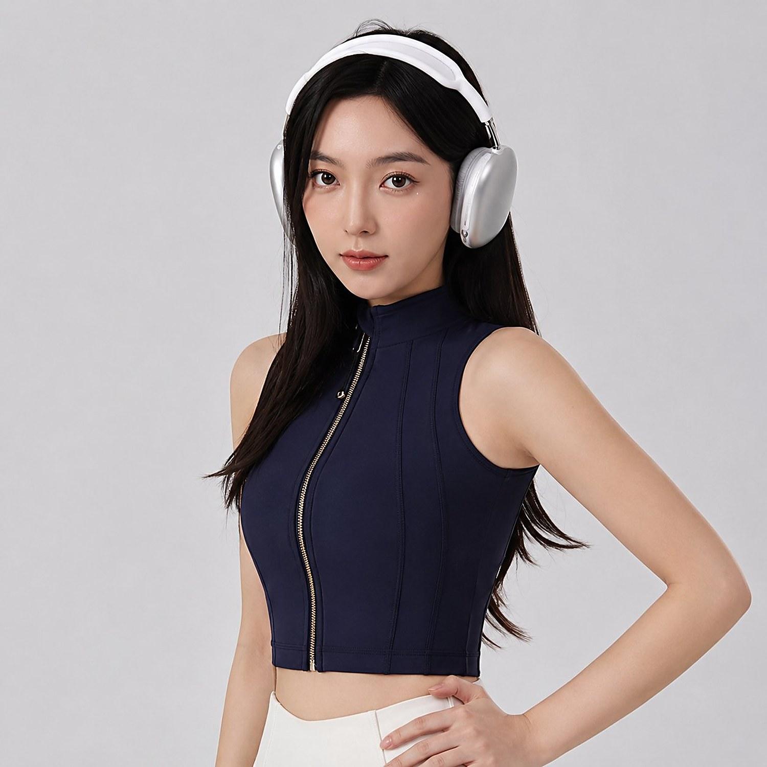 Sleeveless Zip-Front Mock-Neck Crop Top - alternate view